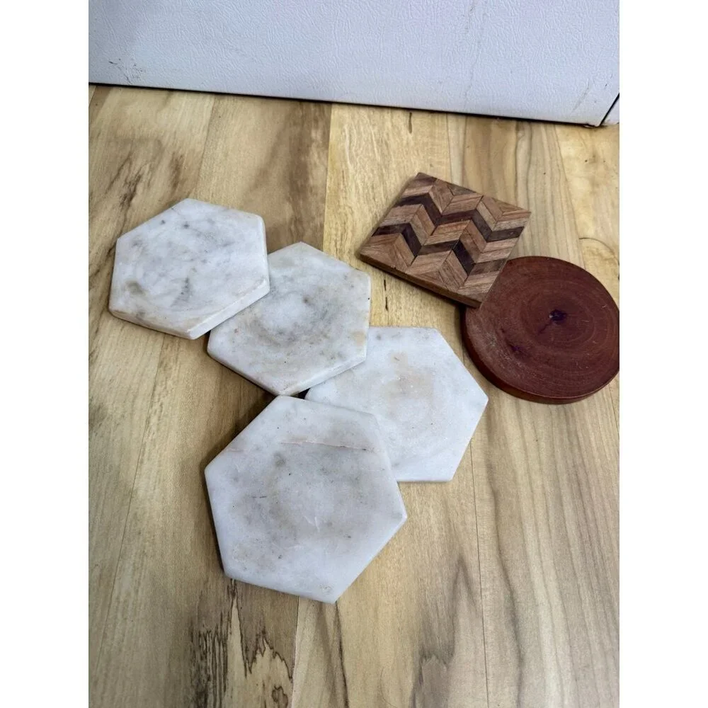 Mixed Material Coaster Set – Marble & Wood